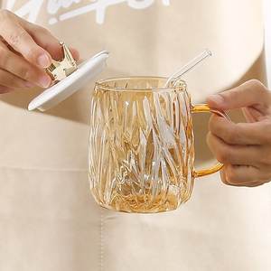 Nouvelle tasse en verre borosilicate isolée, design élégant, avec couvercle et cuillère, résistante à la chaleur et au vent, pour le bureau, le thé, le café, le lait et l'eau - Product Image 4