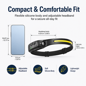 Lampada Frontale COB Ricaricabile USB-C con Sensore di Movimento, Faretto XPE, Fascia in Silicone, Luce Frontale a Mani Libere per Campeggio ed Escursionismo - Product Image 2