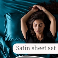 Ensemble de literie de luxe 6 pièces, couvre-lit uni, drap en satin d'été