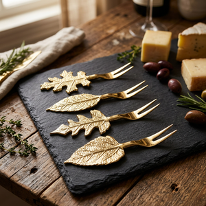 Palillos para Cócteles Modernos y Ecológicos de Acero Inoxidable, Juego de 4 Piezas con Diseño de Hoja Dorada para Restaurantes - Product Image 3