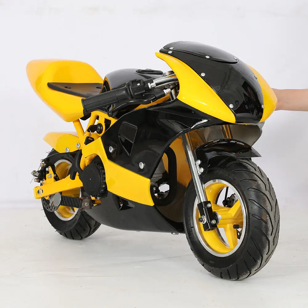 Lianmei possui patente 49cc gás dois tempos elétrico infantil esporte corrida off road mini motocicleta poeira pit bike foguete de bolso