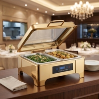 Plat à chafing doré en acier inoxydable pour restaurant, buffet, service traiteur, hôtel, mariage – Argent et Or Rose
