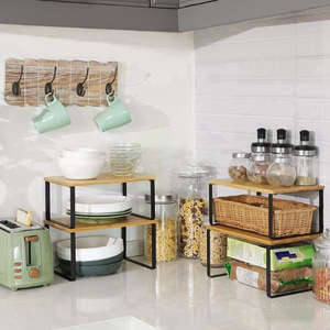 <b>Kitchen</b> <b>Storage</b> Rack Bamboo Spice Racks with Metal Legs Bamboo Spice Rack Organizer for Countertop - Product Image 2