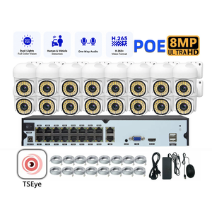 Système de vidéosurveillance PoE 8MP 4K 16 canaux, kit NVR H.265 avec 16 caméras IP, détection de mouvement humain, audio unidirectionnel, étanche IP66, extérieur - Product Image 1
