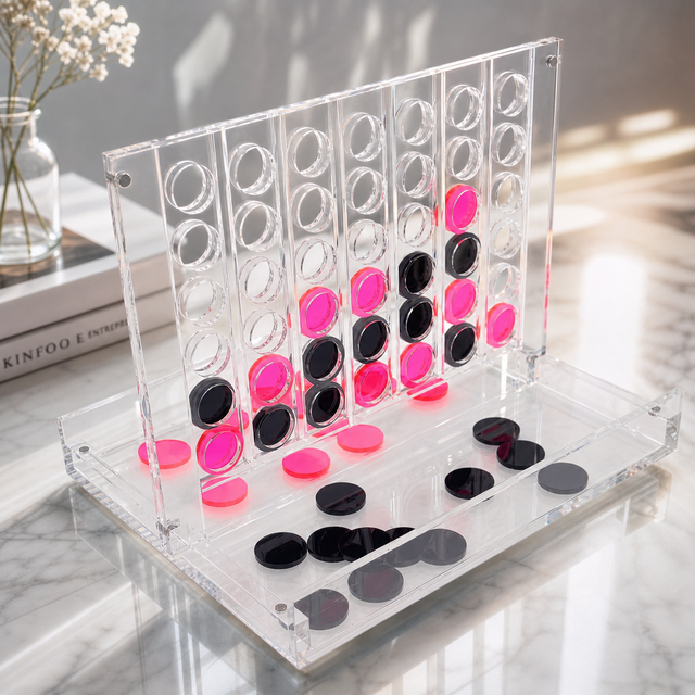 Modern Luxury Acrylic Four Piece Chess Game Set Display Stand with Water Resistant Finish and Organizer for Adults and Children