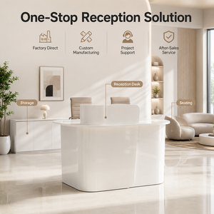 Mostrador de Recepción Curvo Irregular Blanco Brillante, Borde Completamente Redondeado, Tamaño Personalizado, Logotipo, Mostrador de Caja <span class=keywords><strong>para</strong></span> Salón de Belleza - Product Image 3