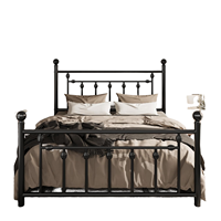 Cadre de lit en fer forgé avec pieds à roulettes, lit plateforme double avec rangement sous le lit pour chambre moderne