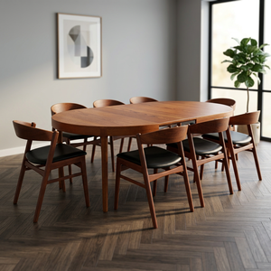Ensemble de table à manger ovale en teck massif minimaliste de luxe avec chaises contemporaines, emballé à l'indonésie - Product Image 3