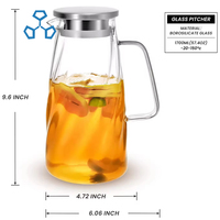 Pichet à eau en verre de 57 oz ensembles de carafe en verre à eau et pichet à thé glacé avec couvercle pour réfrigérateur pichet à jus pour voiture et usage domestique