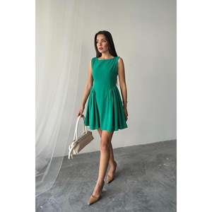 Vestido Mini de Lino al por Mayor en Verde con Diseño Fruncido para Usar en Clubes - Product Image 5