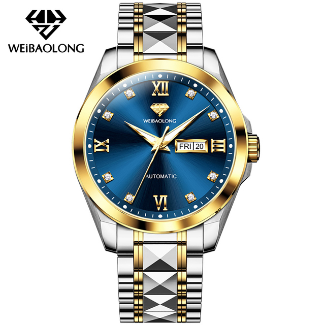 WEIBAOLONG 3803 Man Mechanical Watch Waterproof 50m Stainless Steel Band swiss Movement Calendar Luminous Automatic Wrist Watch