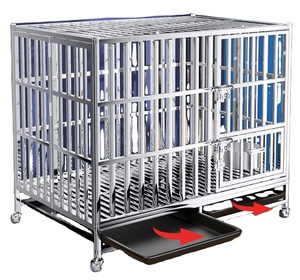 High Quality Breathable Silver Quadrate Stainless Steel Metal Outdoor Indoor Pet Cage Double-Door Push-Up Closure Dog <b>Crate</b> for - Product Image 1