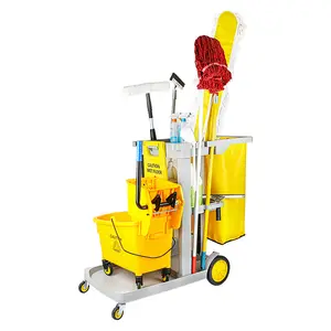 Chariot de concierge multifonctionnel en plastique Chariot de nettoyage d'hôpital d'hôtel Chariot de service de nettoyage ménager
