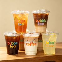Gobelet en plastique PP transparent de 250 ml (8 oz/7 oz) avec couvercle, personnalisable avec logo, pour boissons froides ou chaudes, jus, boba, bubble tea