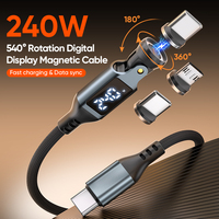 Cable USB-C para Teléfono con Carga Rápida de 240W y Sincronización de Datos, Cabezal Giratorio de 540°, Carga Rápida de 5A, 3 en 1, Puntas Magnéticas Tipo C con Pantalla