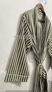 Bata Kimono de Algodón Estampada a Mano Verde para Mujer, Ligera, para Descansar, Playa y Hogar - Product Image 2
