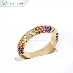 Tianyu màu đá quý moissanite Kim Cương phụ nữ Nhẫn đính hôn 14k 18K vàng thật 5mm rộng ban nhạc đám cưới Eternity - Product Image 3