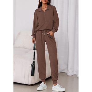 Ensemble de détente 2 pièces personnalisé pour femme, taille XS, sweat-shirt à fermeture éclair et pantalon de jogging en tissu côtelé, vêtements d'hiver pour tenue de voyage - Product Image 5