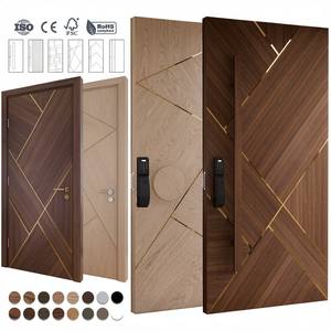 Puertas de Entrada de Madera Color Nogal Estilo Europeo, Puertas Pivotantes Exteriores, Puerta Principal con Manija Larga, Puertas de Entrada Modernas para Casa - Product Image 2