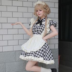 Maid Costume Cosplay Black Checkered Plus Size Women's Anime Style Lolita Uniform - Product Image 3