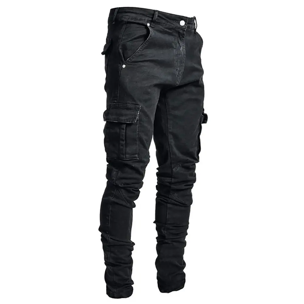 Fashion Korean Style Men Classic Casual pocket of leg Jeans Skinny Slim Fit Denim top street Pants