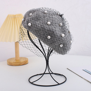 Phụ nữ mới của mùa thu mùa đông thời trang Lưới Ngọc Trai len Beret tính khí đa năng Tweed Bud hat anh họa sĩ cổ điển mũ - Product Image 5