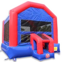 Château gonflable Fun Bounce rouge-bleu en PVC de 14 pieds, pour enfants, utilisation commerciale, installation facile, capacité maximale de 220 lb, pour jardin.