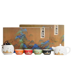MSH Porzellan Kung Fu Tee <span class=keywords><strong>Set</strong></span> mit 6 Keramik bechern Topf und Glas Neujahrs geschenk Teekanne Tragbares Reisen Quick Cup Teese rvice - Product Image 2