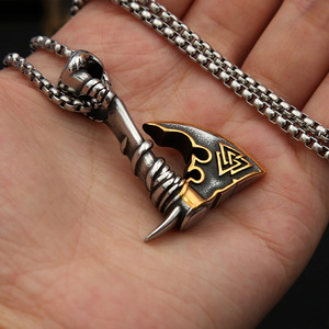 yunnique Stainless Steel Axe Pendant <b>Necklace</b> With Viking Symbol For Men And Women Fashion Jewelry Hip Hop Style - Product Image 3