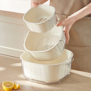 HeDou C Vegetable Washing <b>Basket</b> Double Layer <b>Plastic</b> Filter <b>Basket</b> Kitchen Colander Strainer Set - Product Image 1