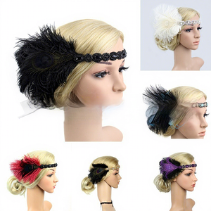 Bandeau pour <span class=keywords><strong>femme</strong></span> en plumes noires vintage indiennes, style rétro, paon, spectacle de scène, masque, défilé de mode, <span class=keywords><strong>coiffe</strong></span> - Product Image 2