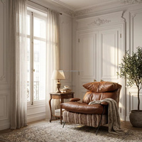 Fauteuil lounge en cuir véritable de style italien moderne, canapé individuel haut de gamme rembourré pour villa et appartement