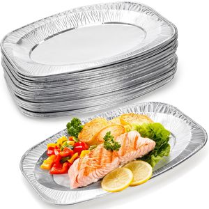 33.5oz Silver Disposable Recyclable <strong>Aluminum</strong> <strong>Container</strong> Lunch Box with Plastic Lid Food Grade Oval Shape for Restaurant Takeout - Product Image 2