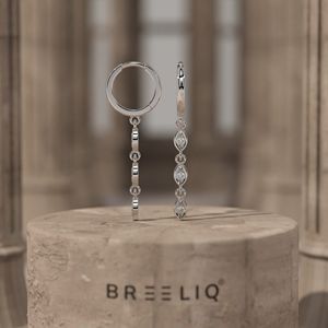14k White Gold Marquise Diamond <b>Drop</b> Hoop Earrings Elegant Three Stone Triple Marquise Cut Dangle - Product Image 1