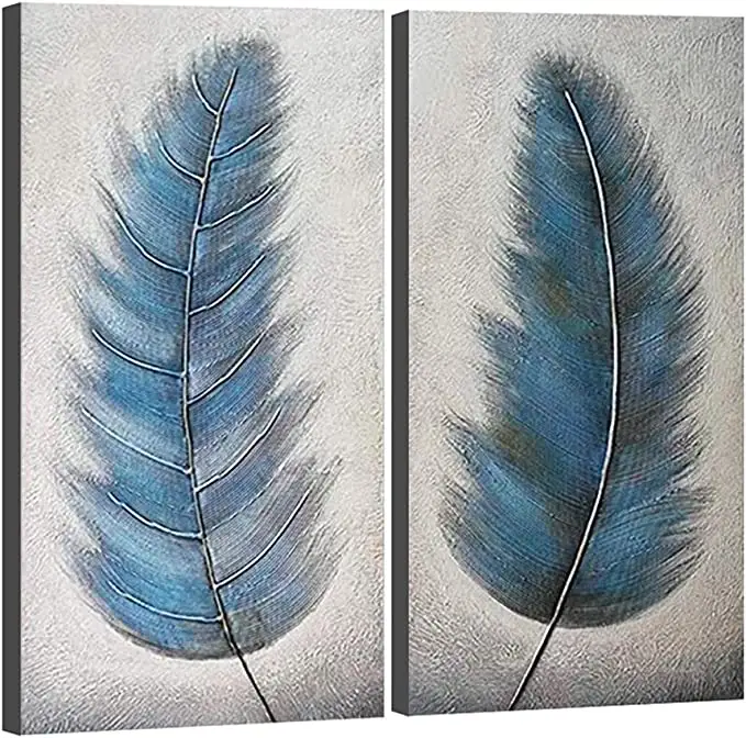 Blue Feathers Abstract Paintings Wall Art on Canvas Morden Canvas