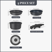 Donnor Grace Series Batterie de Cuisine 17 Pièces en Aluminium Antiadhésive Compatible Induction, Poignée Amovible, Casserole, Poêle, Faitouts et Couvercle en Verre