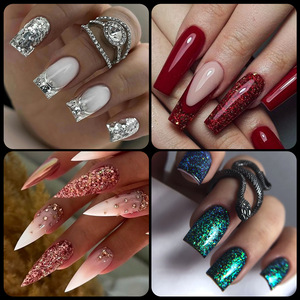 48 pièces Autocollants pour ongles courts forme cercueil, design talon haut, capsules artificielles à presser, faux ongles, patchs, produits pour ongles en gros - Product Image 4