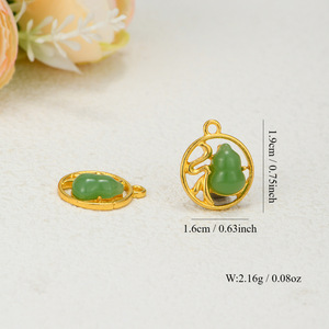 Pendentif breloque en calcédoine style chinois, motif lotus, gourde et graine, accessoire de bijouterie DIY, serti clos, unisexe, pour usage quotidien - Product Image 3
