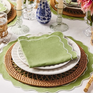 <b>Linen</b> Napkins with Scalloped Edges Farmhouse <b>Table</b> Decor Cloth Napkin Natural French for Hotel Festival <b>Christmas</b> Europe - Product Image 4
