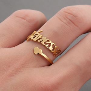 Anillo de Acero Inoxidable con Placa de Nombre Personalizada, Estilo Bf, Joyería Moderna para Mujeres y Niñas - Product Image 1