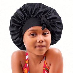 Custom Logo Children's Outdoor Sleep <b>Bonnet</b> with Elastic Tie Solid Color Night Hat Daily Wear Satin Four Seasons Use - Product Image 6