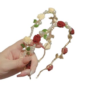 Rétro séché Rose fleur perle bandeau femmes épingle à <span class=keywords><strong>cheveux</strong></span> bandeau mariée <span class=keywords><strong>cheveux</strong></span> accessoire fleur perle princesse <span class=keywords><strong>couronne</strong></span> - Product Image 4