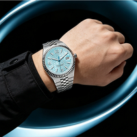 Montre classique pour homme, quartz, boîtier en alliage, cadran en verre minéral, 41 mm, étanche 30 m, bracelet en acier inoxydable, fermoir papillon
