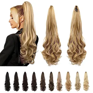 Hot Synthetic Claw Clip in Ponytail 24inch 140g Long Curly Wavy Pony Tail Hair Extension Synthetic Hairpiece for women wig
