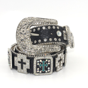 Nieuwe design luxe merkriem met strass steentjes, grote concho riem, western cowboy, kleurrijke gouden studded leren riemen, Cinto De Strass - Product Image 5