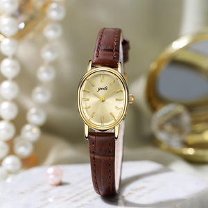 Montre à quartz élégante ovale pour femme, luxe minimaliste, bracelet en cuir véritable, étanche, montre-bracelet pour femme - Product Image 2