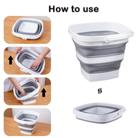 Seau pliable carré en plastique de 10 L, résistant à l'eau bouillante, portable pour usage domestique et extérieur, en stock usine