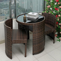 Meubles de patio et de balcon de haute qualité 3Pcs Table et chaises de café en plein air en rotin pour 2