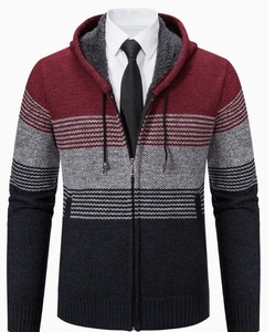 Pull-over décontracté doublé polaire à fermeture éclair complète pour hommes Pull en tricot éponge coupe régulière Sweats à capuche et sweatshirts - Product Image 3