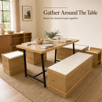 Ensemble de table à manger moderne en bois de chêne rouge massif naturel, résistant à l'eau, pour restaurant commercial, hôtel, école, 8 personnes